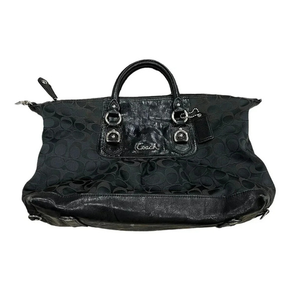 Coach Black Signature Fabric Ashley Handbag - Picture 1 of 10